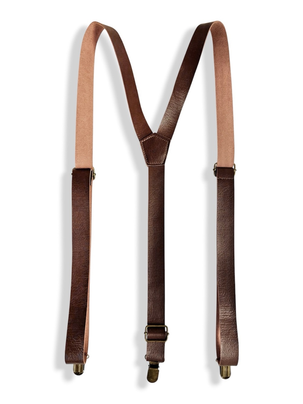 Vegan Leather Clip-On Suspenders Adjustable Brown